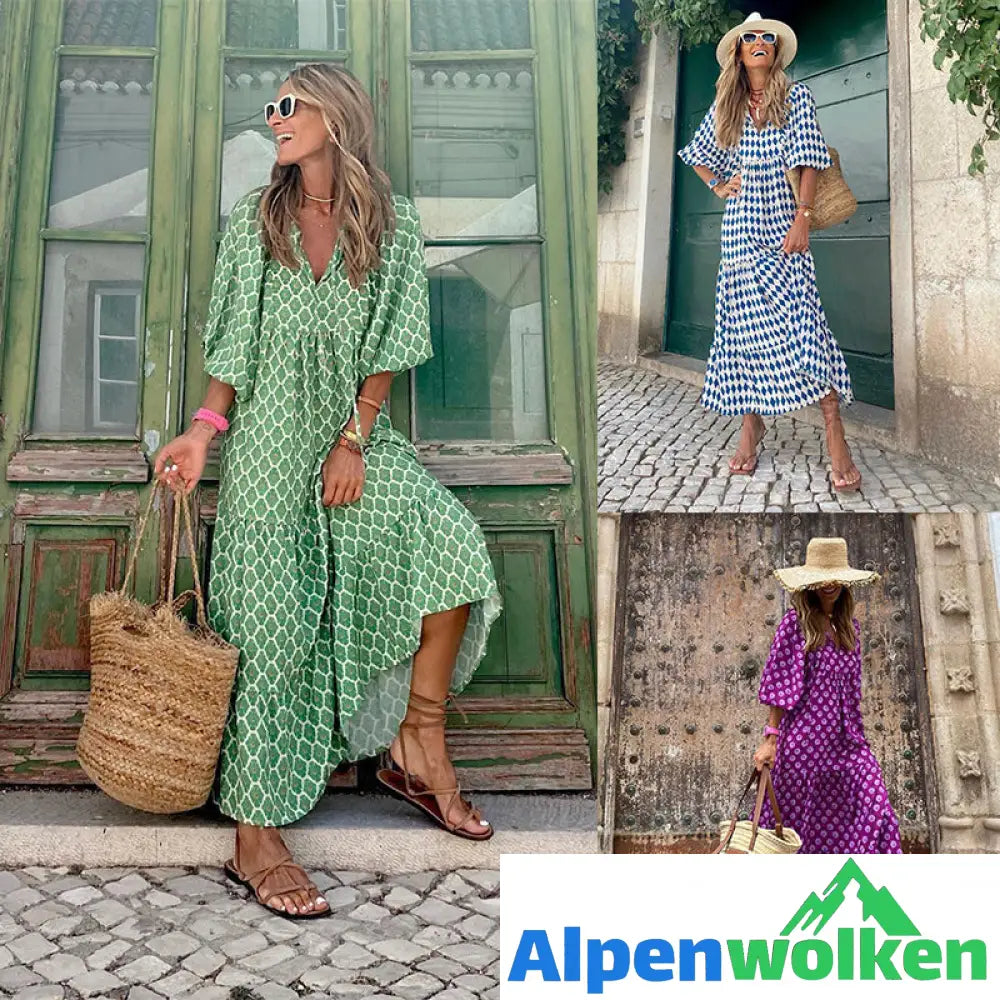 Alpenwolken - Strandkleid Mit Puffärmeln