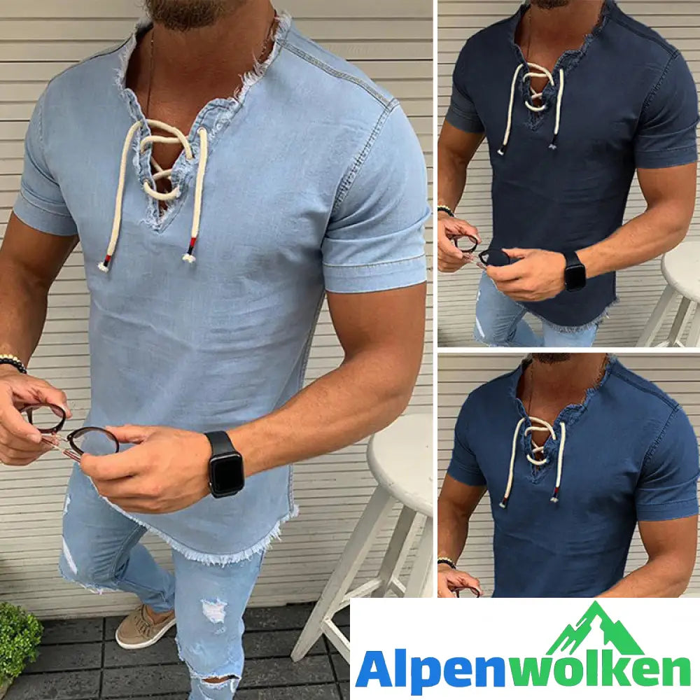 Alpenwolken - Stretch-Jeanshemd mit Schnürung für Herren