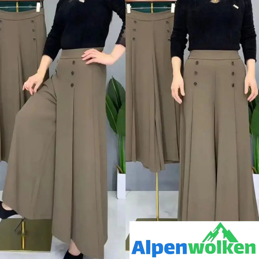 Alpenwolken - Stylische Plissierte Hose Mit Weitem Bein Khaki