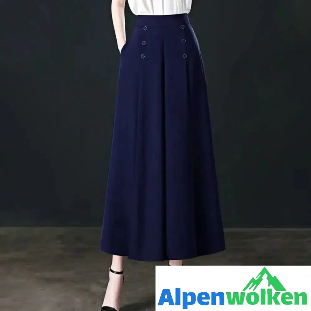 Alpenwolken - Stylische Plissierte Hose Mit Weitem Bein Marineblau