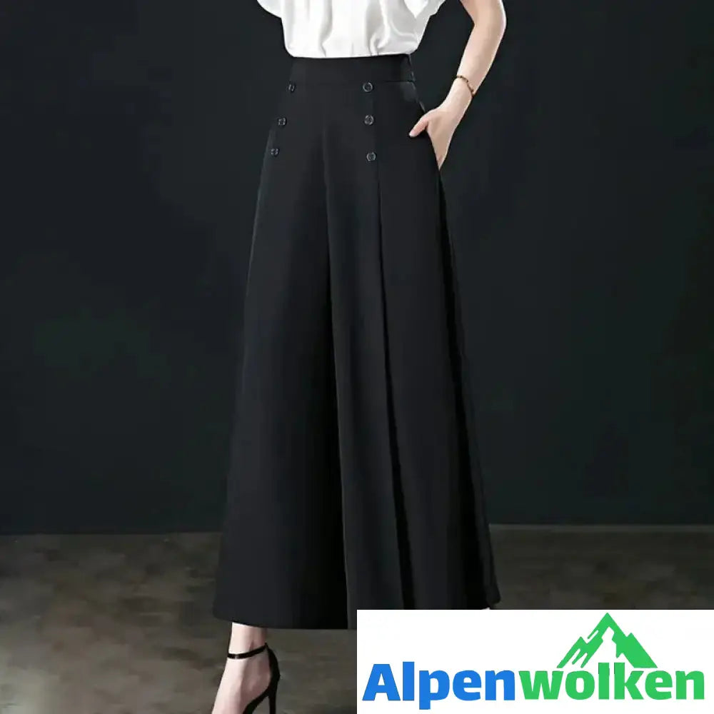 Alpenwolken - Stylische Plissierte Hose Mit Weitem Bein Schwarz