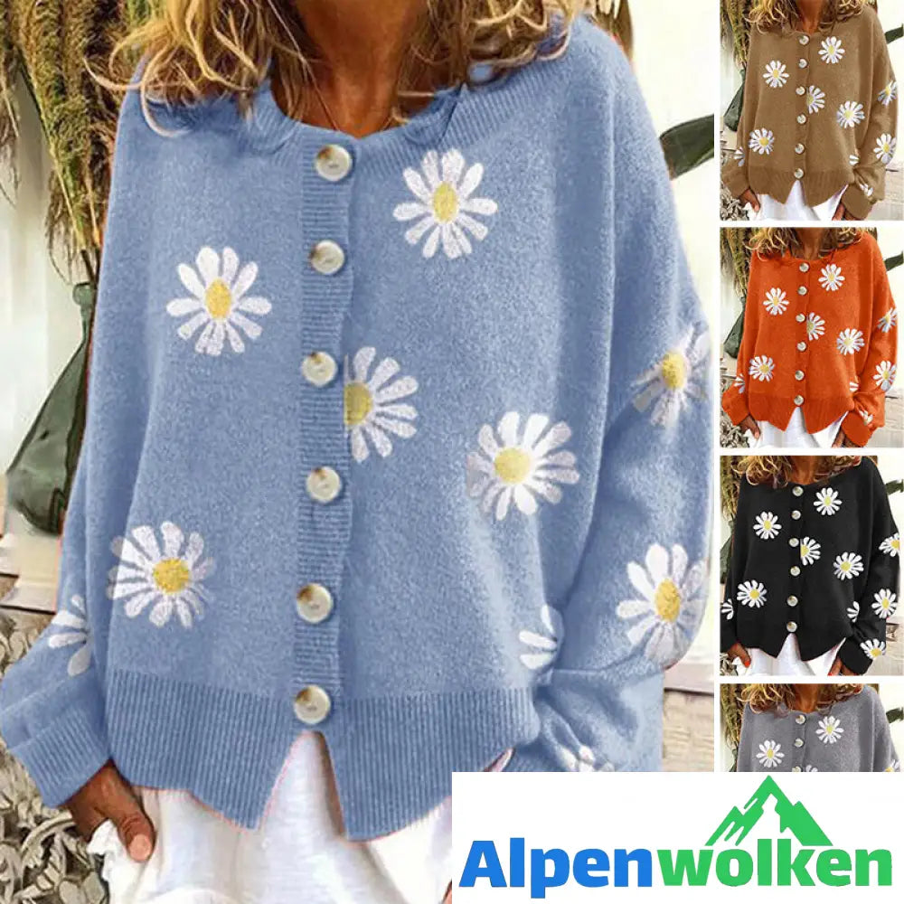 Alpenwolken - Süße Strickjacke mit Gänseblümchen