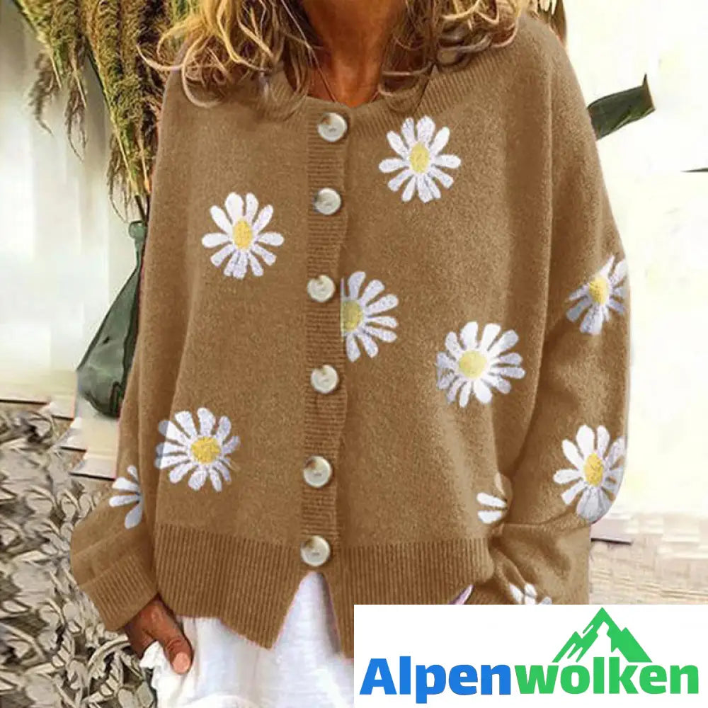 Alpenwolken - Süße Strickjacke mit Gänseblümchen