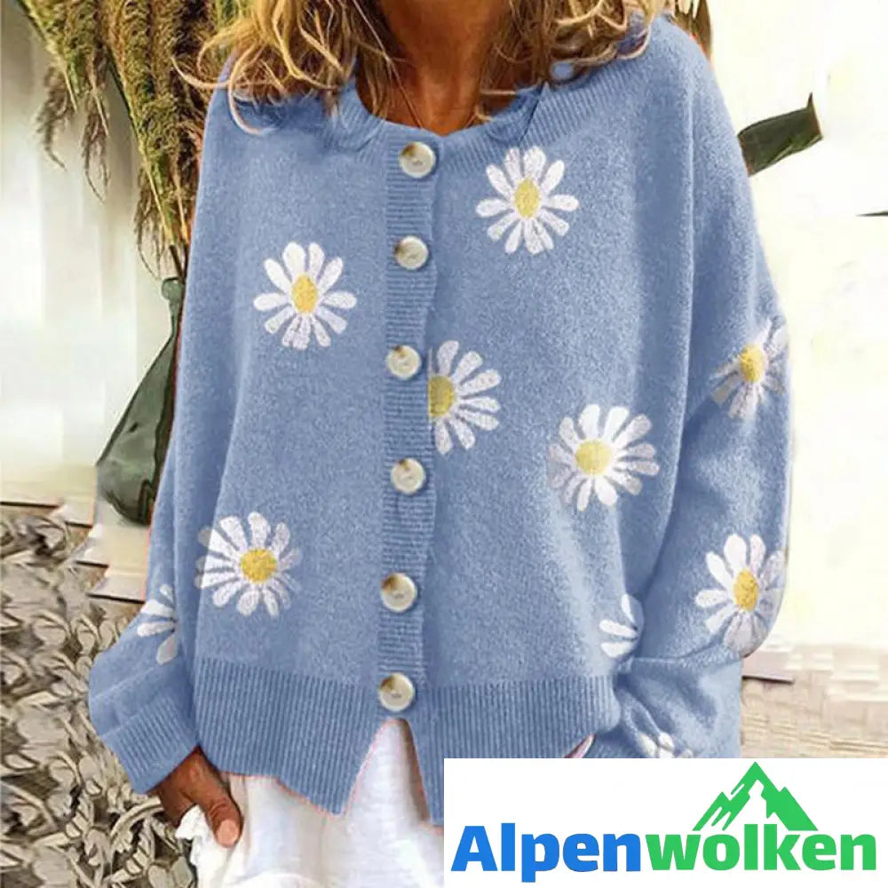 Alpenwolken - Süße Strickjacke mit Gänseblümchen