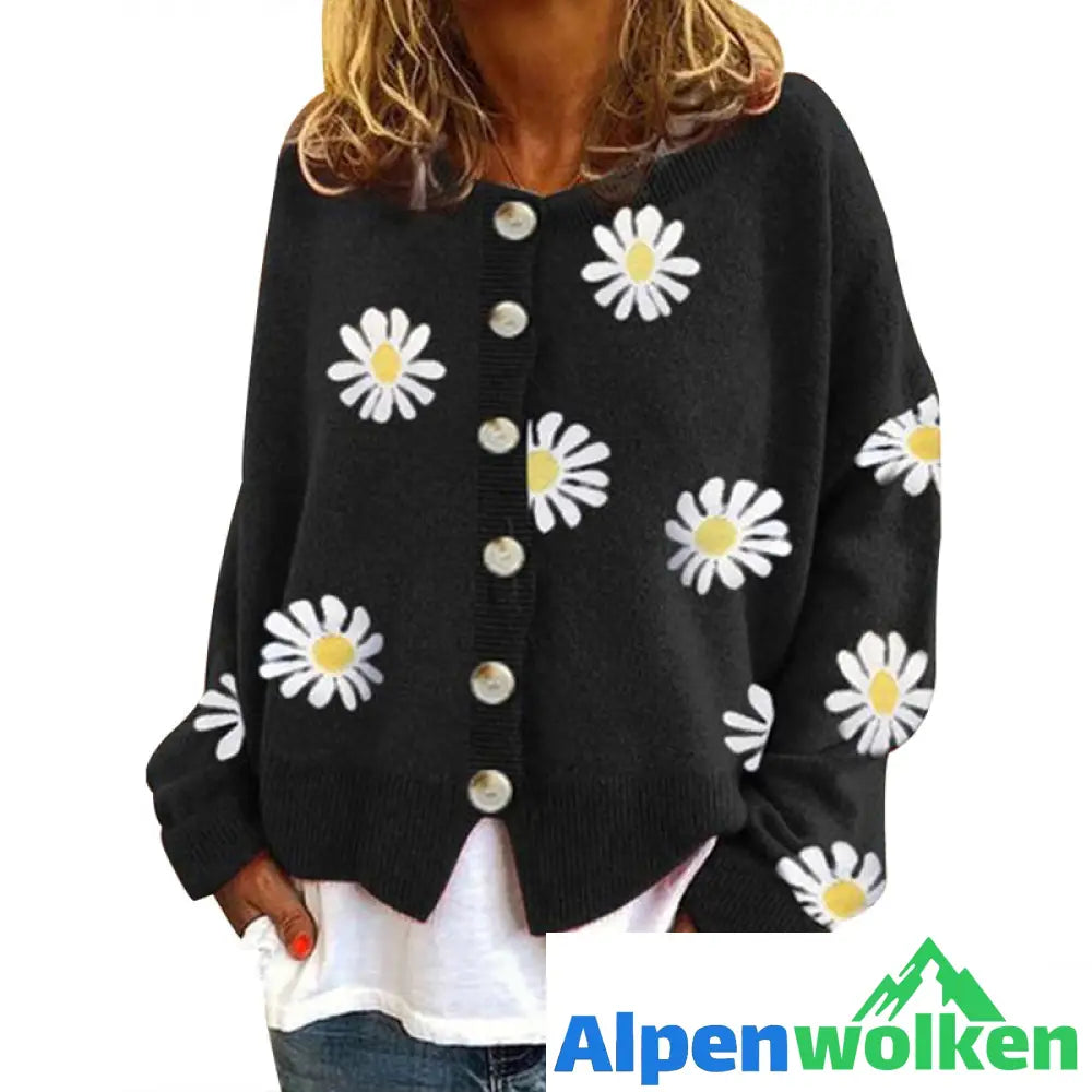 Alpenwolken - Süße Strickjacke mit Gänseblümchen