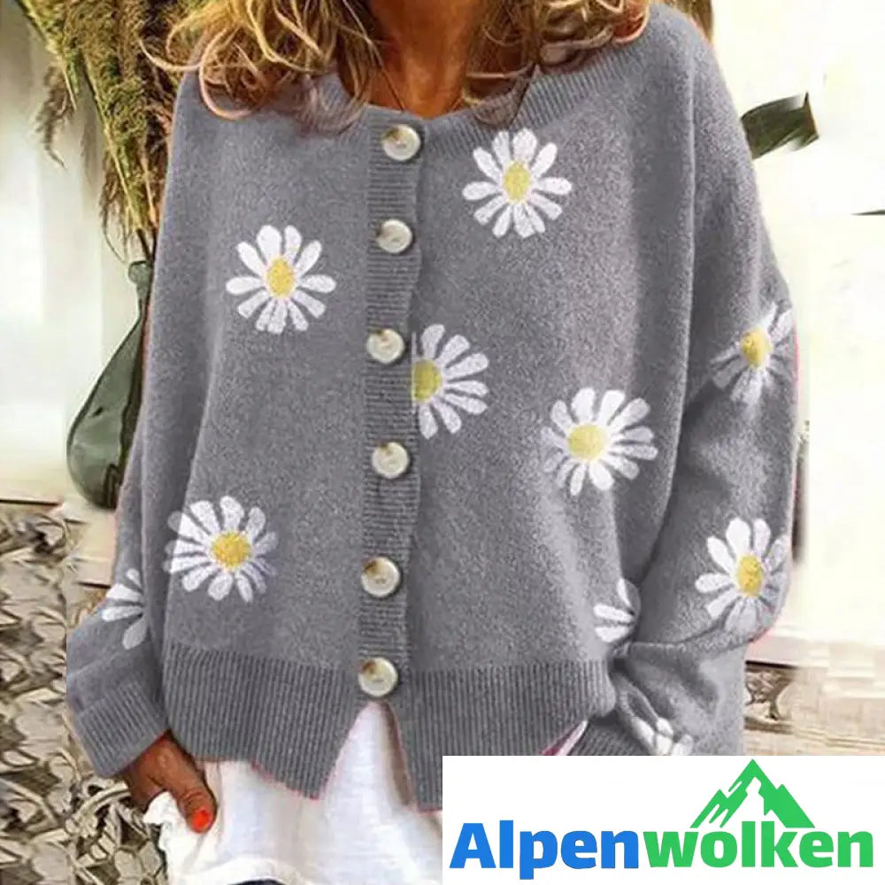 Alpenwolken - Süße Strickjacke mit Gänseblümchen