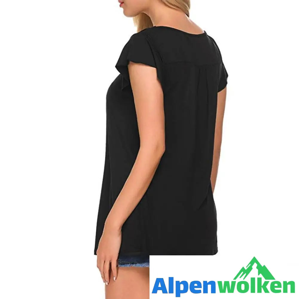 Alpenwolken - T-Shirt mit Rüschenärmeln und plissiertem V-Ausschnitt