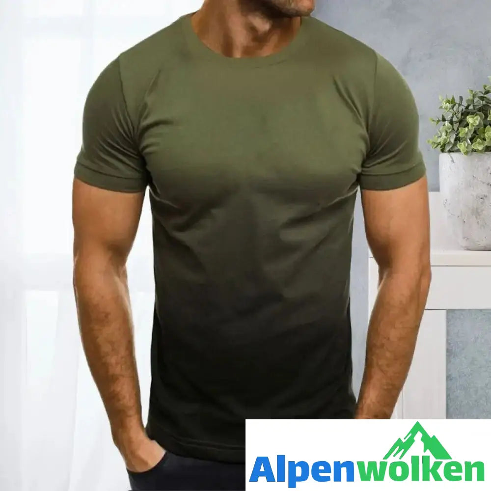 Alpenwolken - T-Shirt mit Rundhalsausschnitt und 3D-Farbverlauf Armeegrün Schwarz