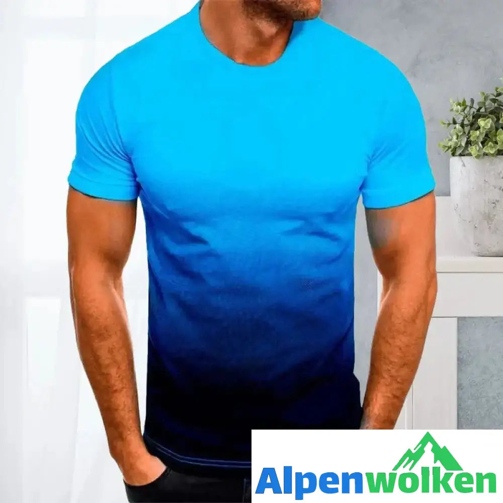 Alpenwolken - T-Shirt mit Rundhalsausschnitt und 3D-Farbverlauf Blau Schwarz