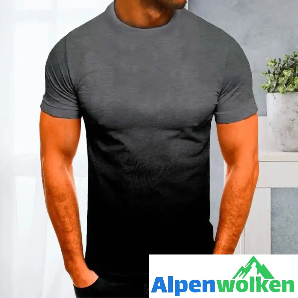 Alpenwolken - T-Shirt mit Rundhalsausschnitt und 3D-Farbverlauf Dunkelgrau Schwarz