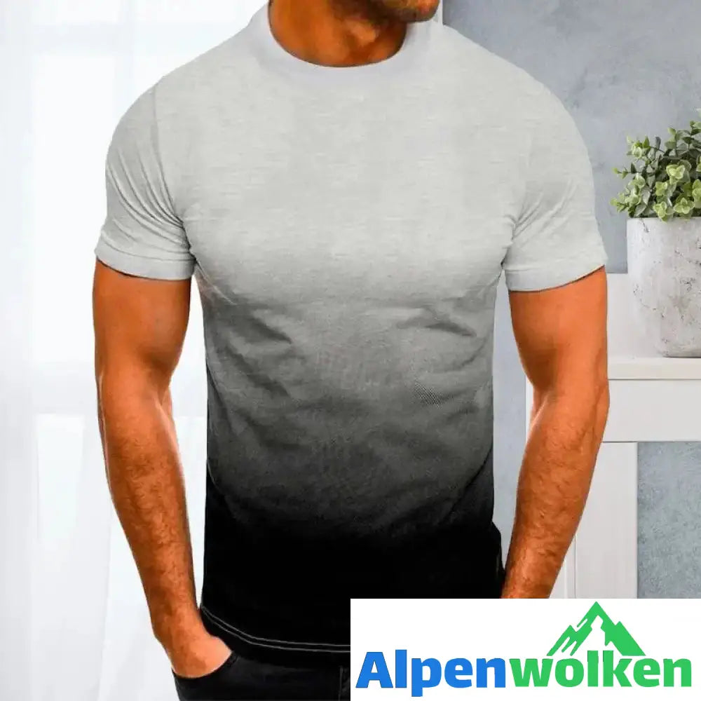 Alpenwolken - T-Shirt mit Rundhalsausschnitt und 3D-Farbverlauf Hellgrau Schwarz