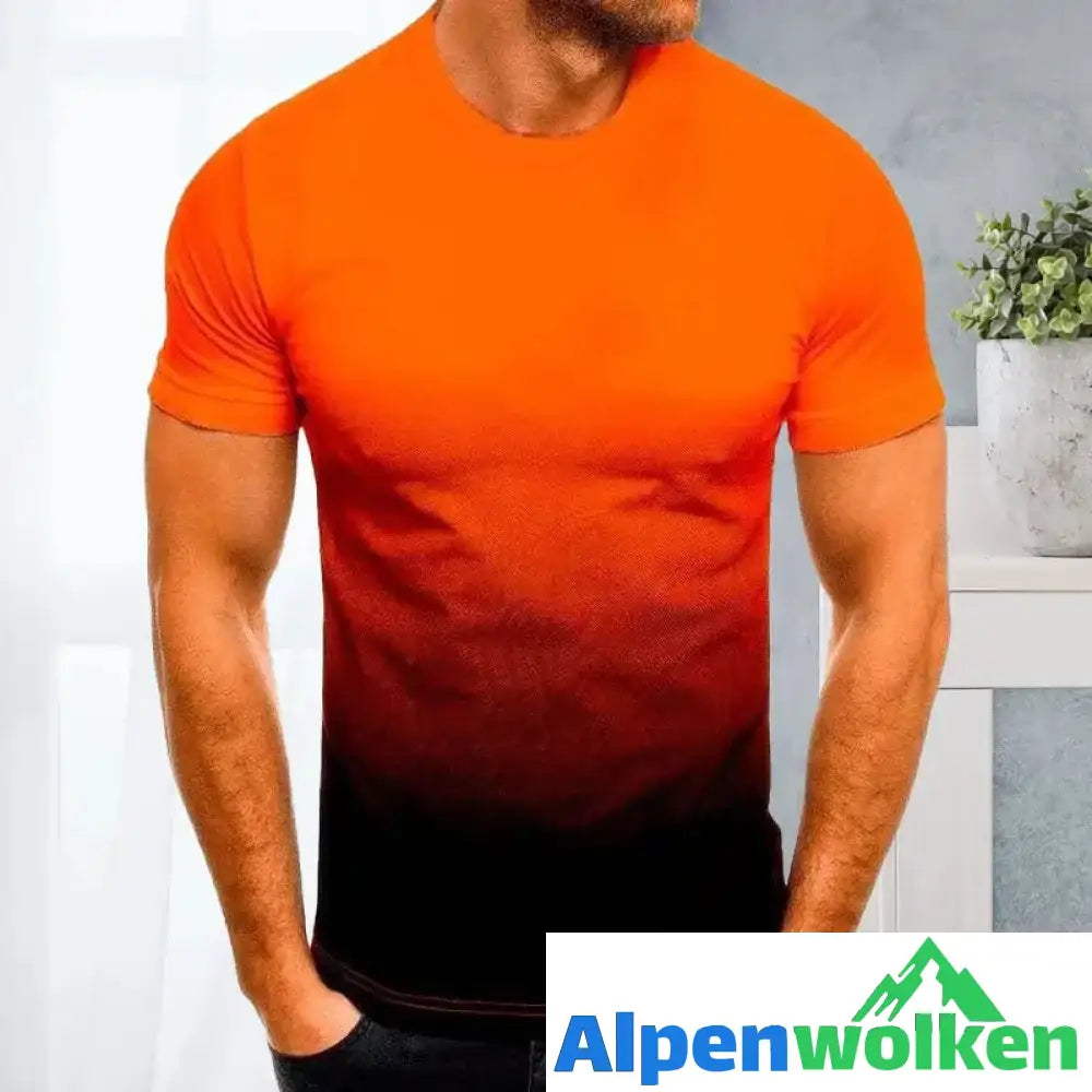 Alpenwolken - T-Shirt mit Rundhalsausschnitt und 3D-Farbverlauf Orange Schwarz