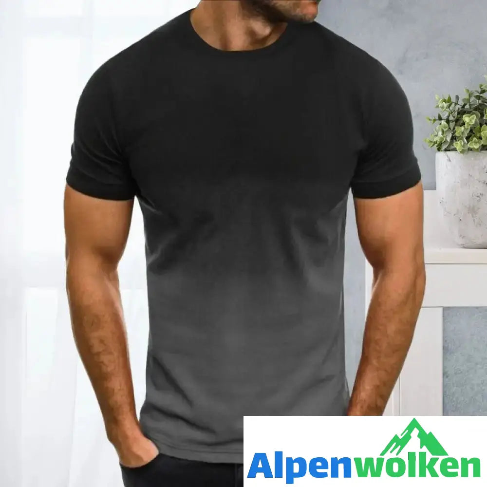 Alpenwolken - T-Shirt mit Rundhalsausschnitt und 3D-Farbverlauf Schwarz Grau