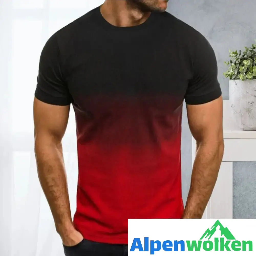 Alpenwolken - T-Shirt mit Rundhalsausschnitt und 3D-Farbverlauf Schwarz Rot