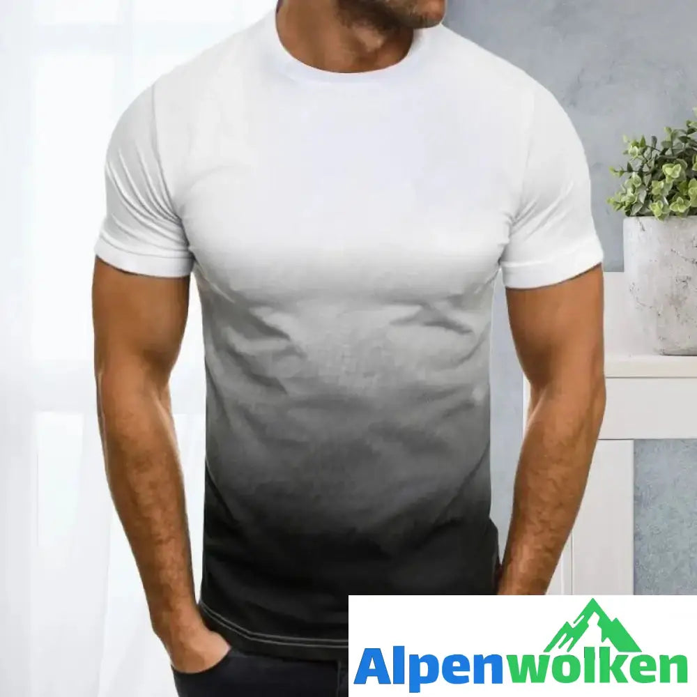 Alpenwolken - T-Shirt mit Rundhalsausschnitt und 3D-Farbverlauf Weiß Schwarz