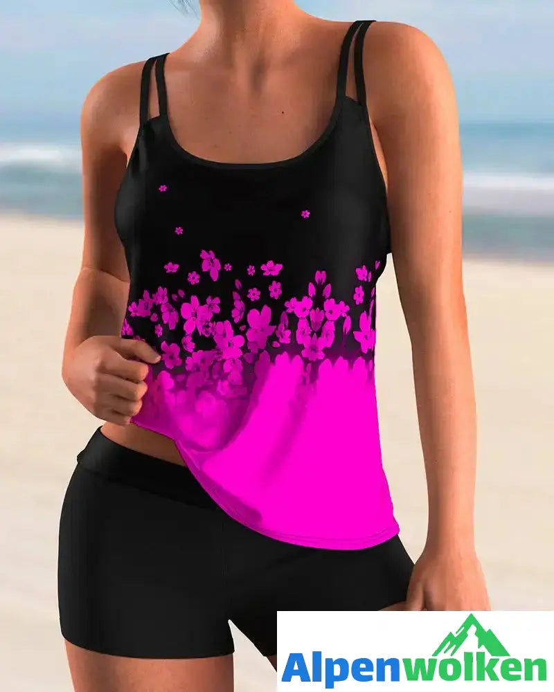 Alpenwolken - Tankini-Set mit Blumenmuster Rosa