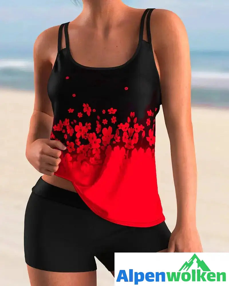 Alpenwolken - Tankini-Set mit Blumenmuster Rot