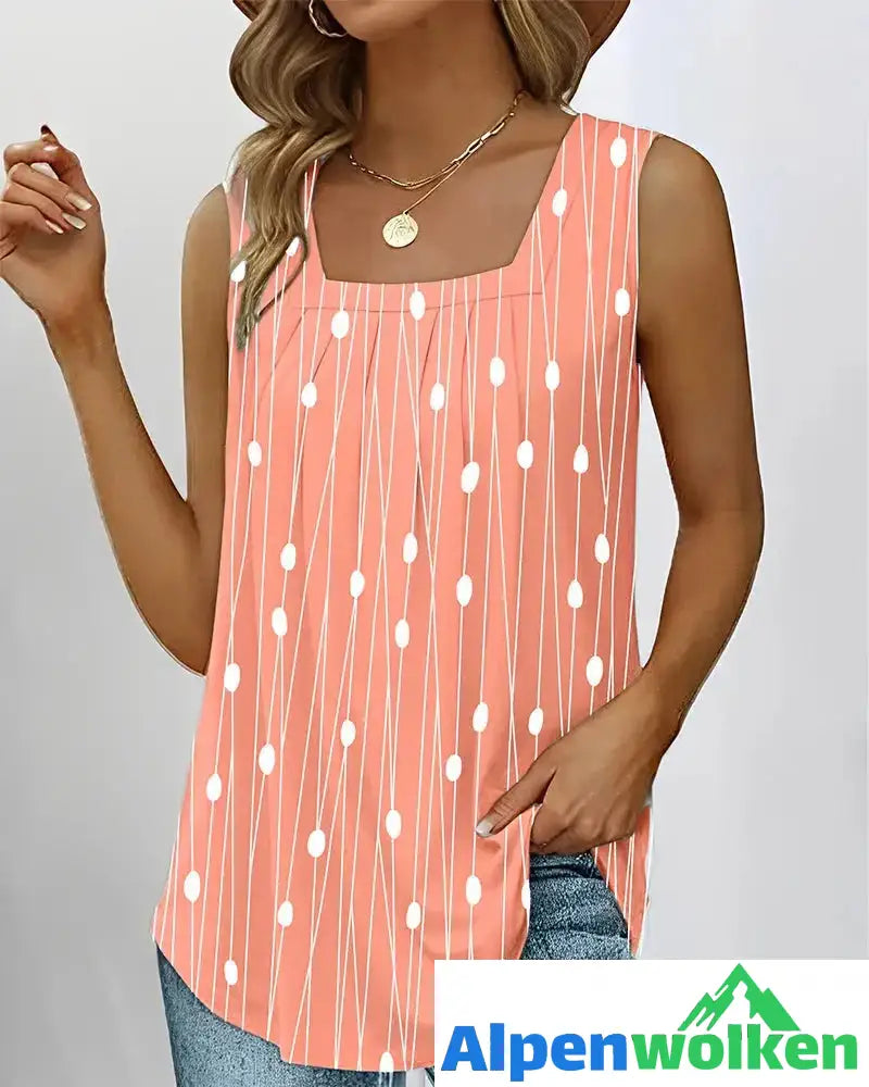 Alpenwolken - Tanktop mit Streifen- und Polka-Dots-Print Rosa