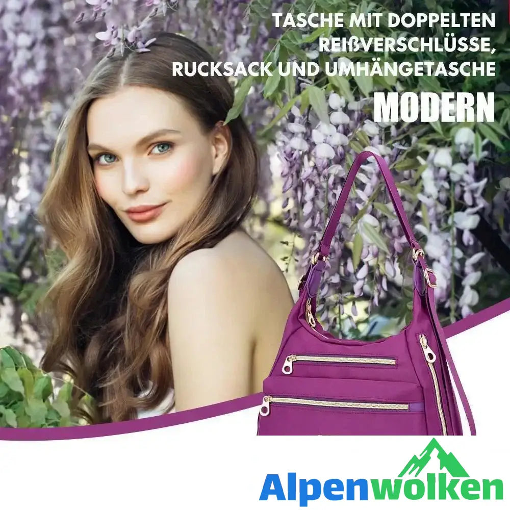 Alpenwolken - Tasche mit doppelten Reißverschlüsse, Rucksack, Handtasche und Umhängetasche Lila