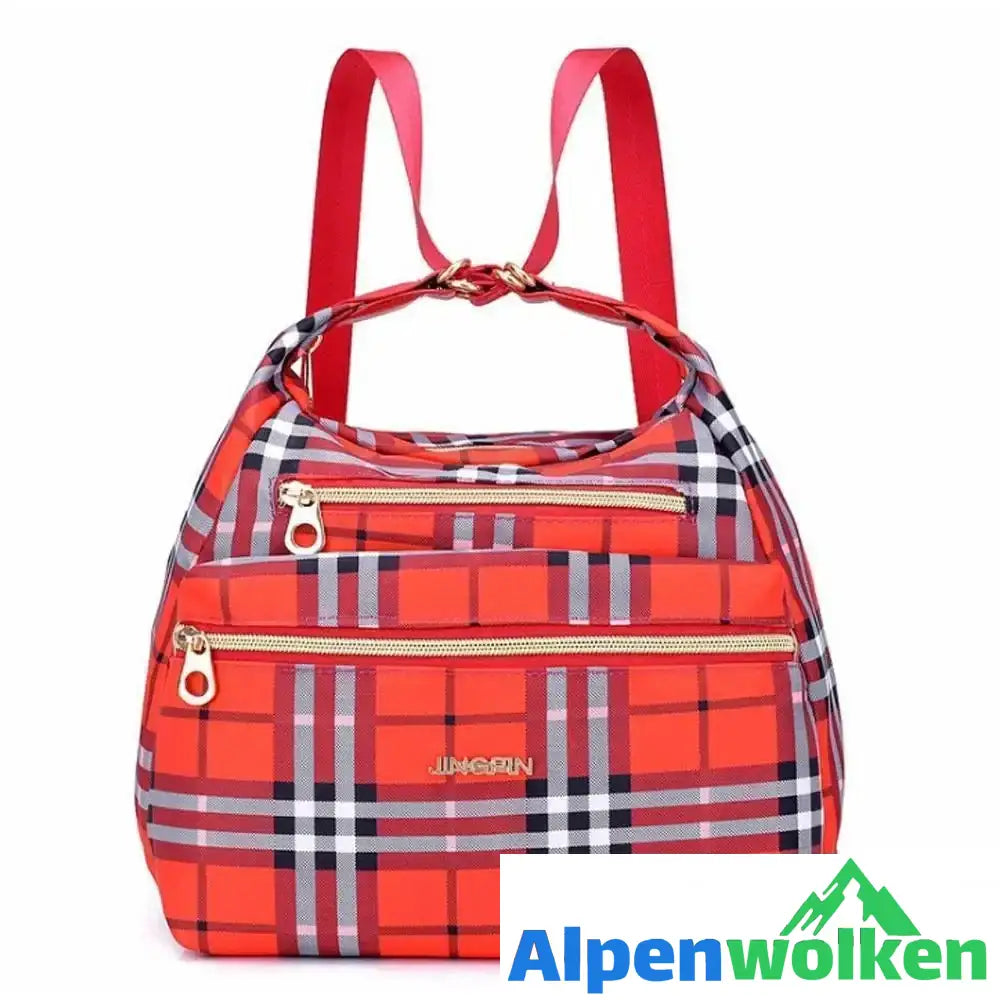 Alpenwolken - Tasche mit doppelten Reißverschlüsse, Rucksack, Handtasche und Umhängetasche Rotes Karo