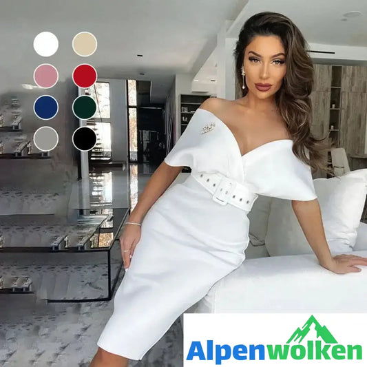 Alpenwolken - Temperament Trägerloses hoher Taille Kleid mit Gürtel