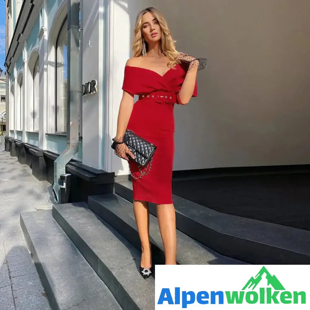 Alpenwolken - Temperament Trägerloses hoher Taille Kleid mit Gürtel