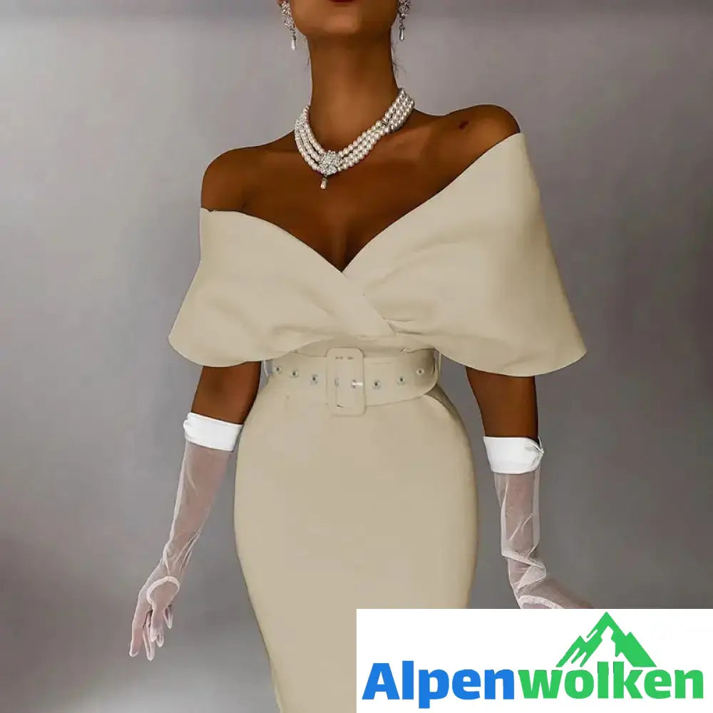 Alpenwolken - Temperament Trägerloses hoher Taille Kleid mit Gürtel Beige