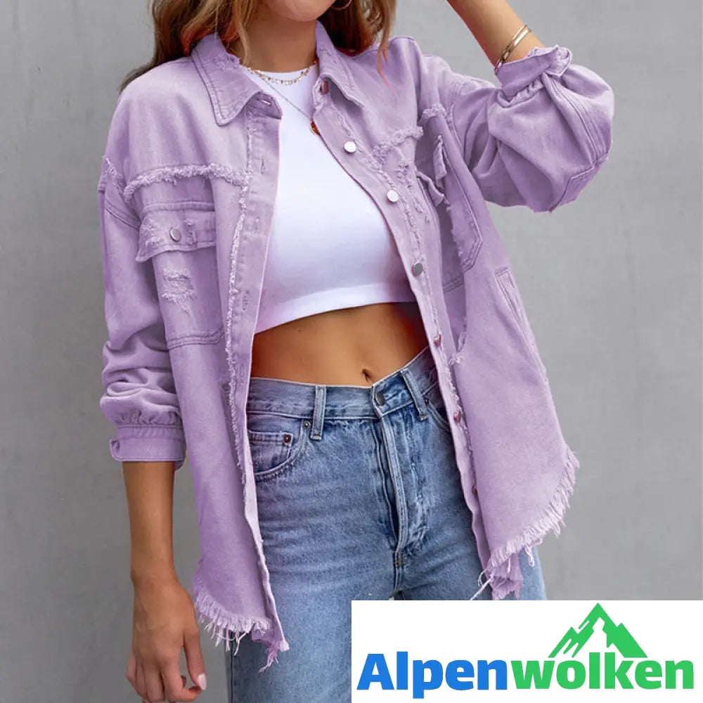 Alpenwolken - Thea Zerfledderte Jeansjacke Lila