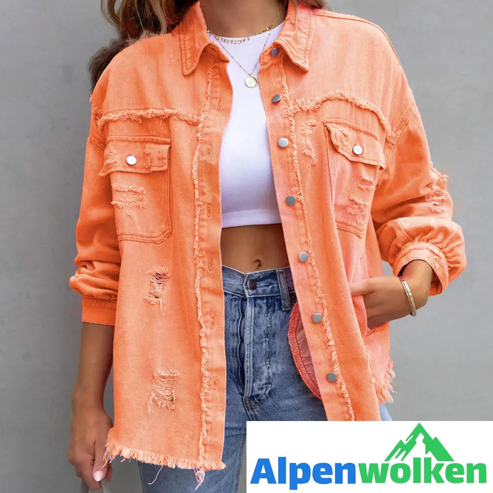 Alpenwolken - Thea Zerfledderte Jeansjacke Orange