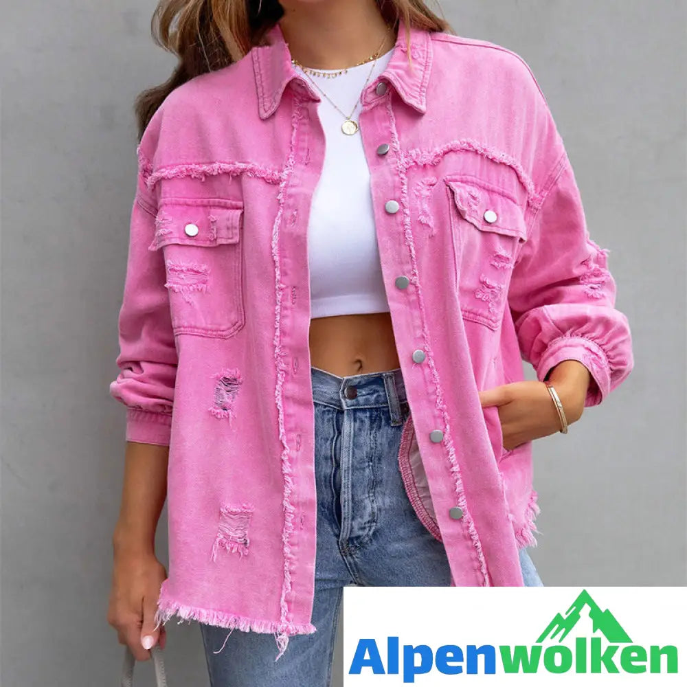 Alpenwolken - Thea Zerfledderte Jeansjacke Rosa