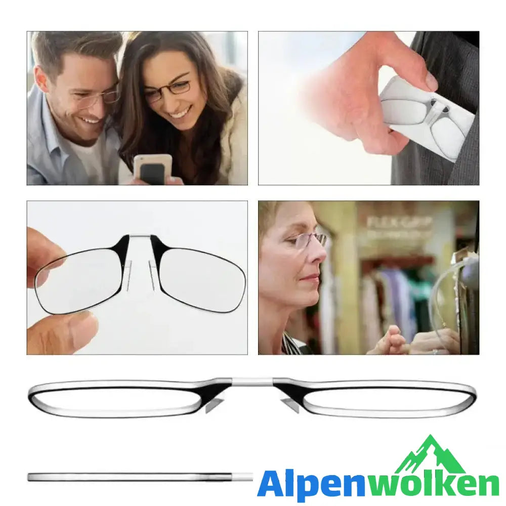 Alpenwolken - Tragbare Mini-Lesebrille mit beinlosem Nasenclip