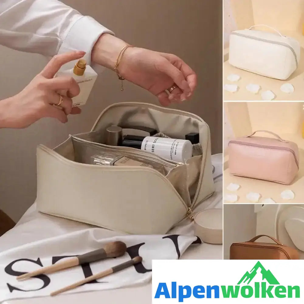 Alpenwolken - Tragbare Reisekosmetiktasche aus Leder