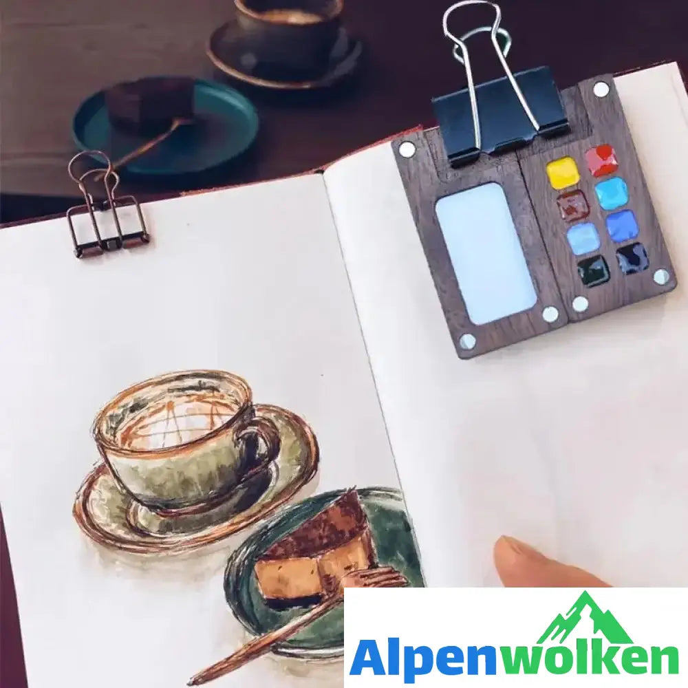 Alpenwolken - Tragbare Walnuss Aquarell-Palette