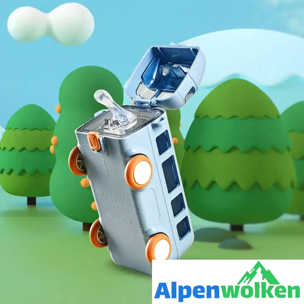 Alpenwolken - Tragbarer Wasserbecher in Busform Blau