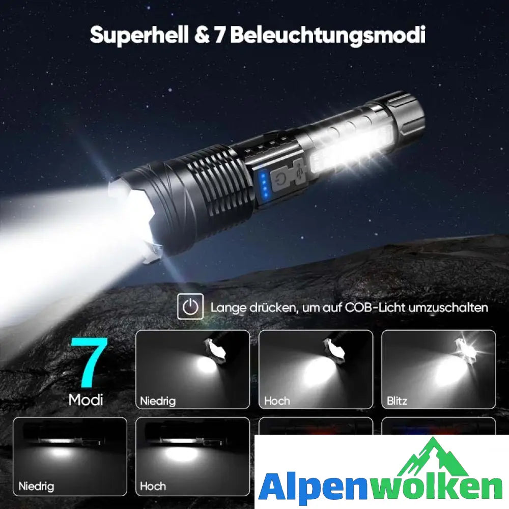 Alpenwolken - Ultrahelle Taschenlampe mit weißem Laser und großer Reichweite