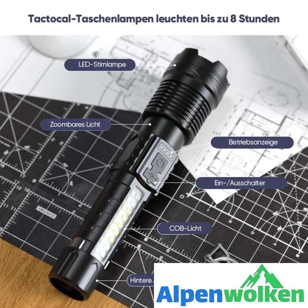 Alpenwolken - Ultrahelle Taschenlampe mit weißem Laser und großer Reichweite