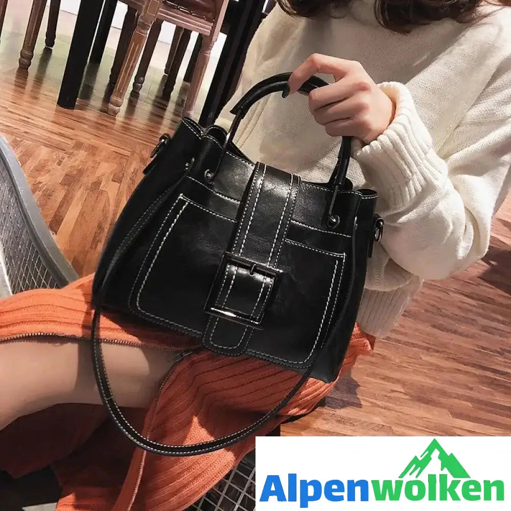 Alpenwolken - Umhängetasche Für Damen Im Retro-Stil schwarz