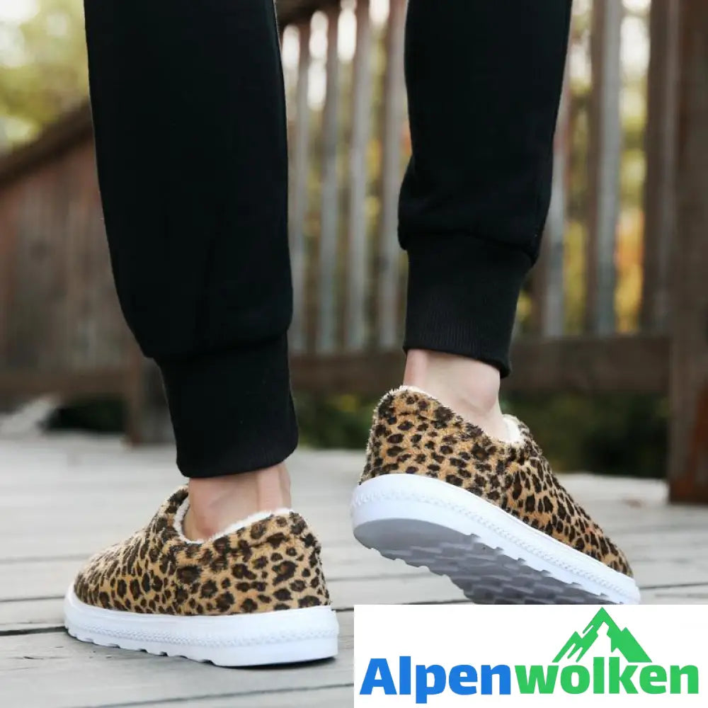 Alpenwolken - Unisex Leopard Flache Baumwollschuhe, bequeme Hausschuhe