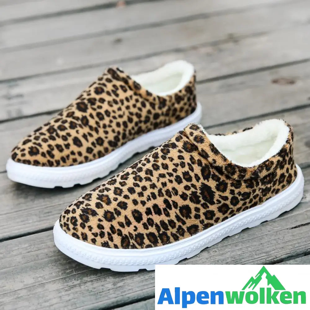 Alpenwolken - Unisex Leopard Flache Baumwollschuhe, bequeme Hausschuhe