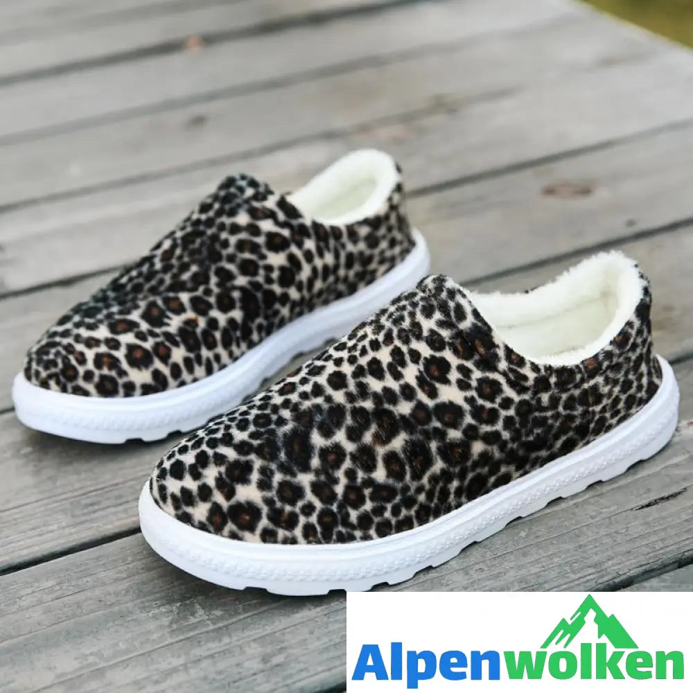 Alpenwolken - Unisex Leopard Flache Baumwollschuhe, bequeme Hausschuhe