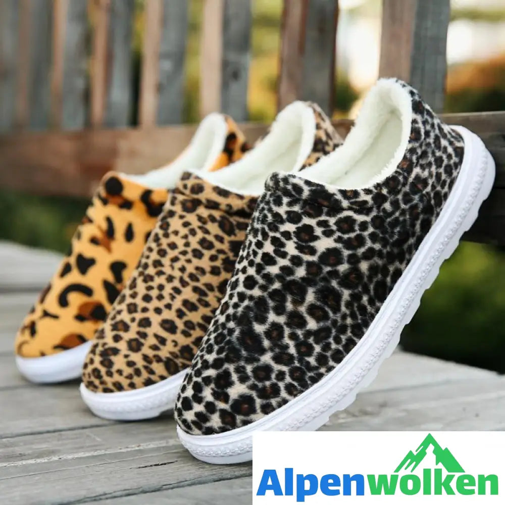 Alpenwolken - Unisex Leopard Flache Baumwollschuhe, bequeme Hausschuhe