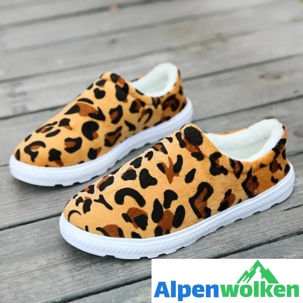 Alpenwolken - Unisex Leopard Flache Baumwollschuhe, bequeme Hausschuhe