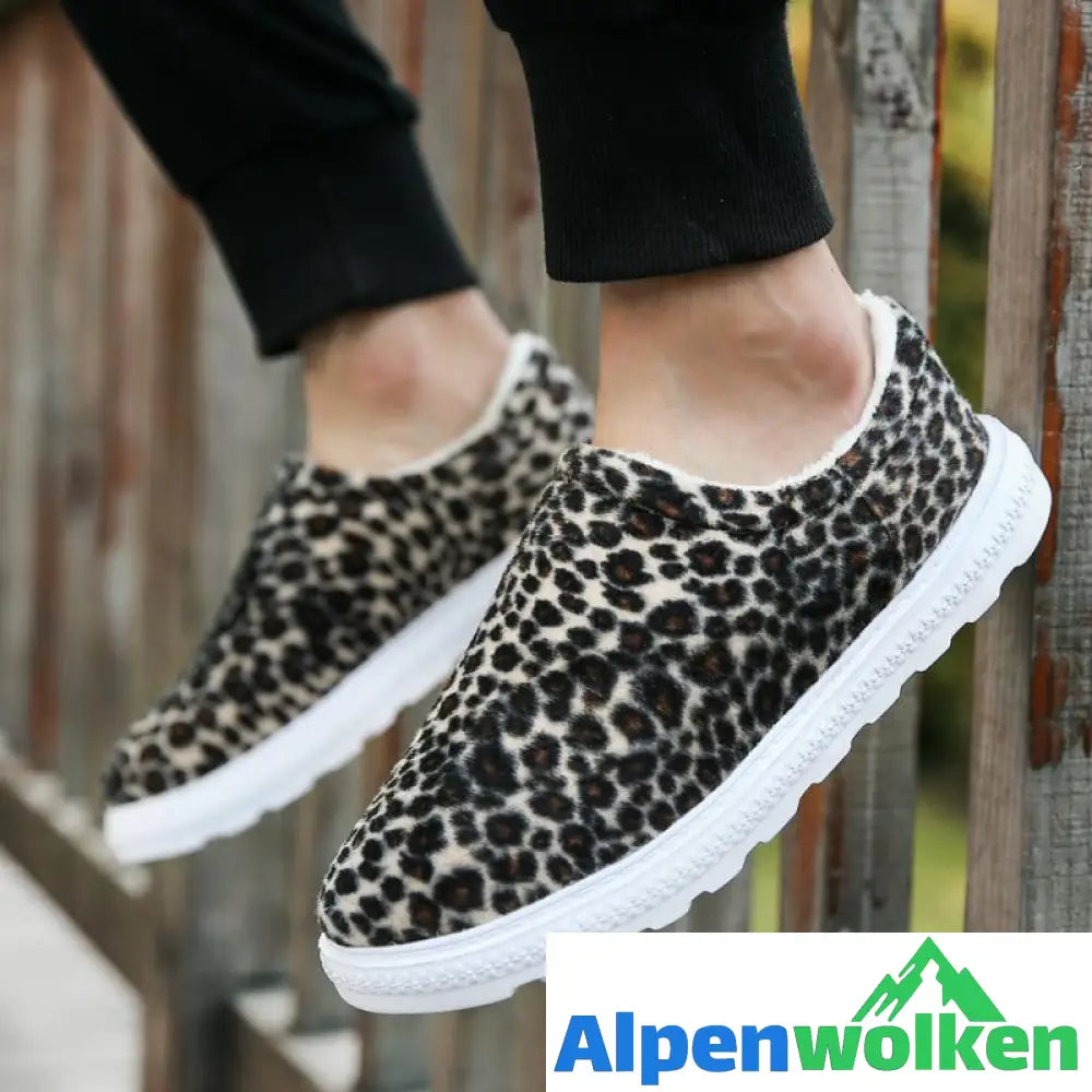 Alpenwolken - Unisex Leopard Flache Baumwollschuhe, bequeme Hausschuhe