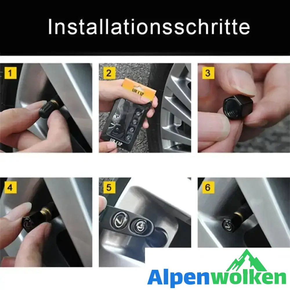 Alpenwolken - Universal Stahl (4 Stück) Autoreifen Ventilschaft Luftkappen Abdeckung + (1 Stück) Schlüsselbund