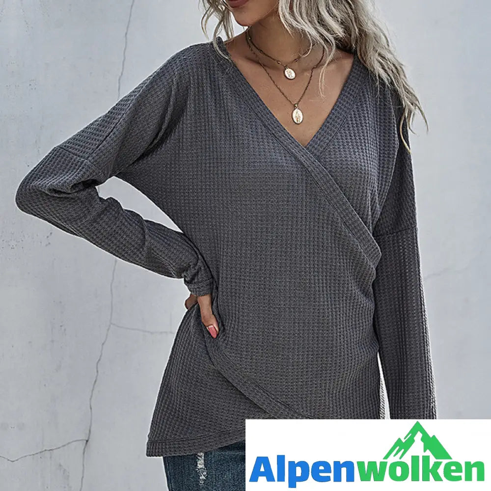 Alpenwolken - Unregelmäßiger Langärmliger Strickpullover mit V-Ausschnitt