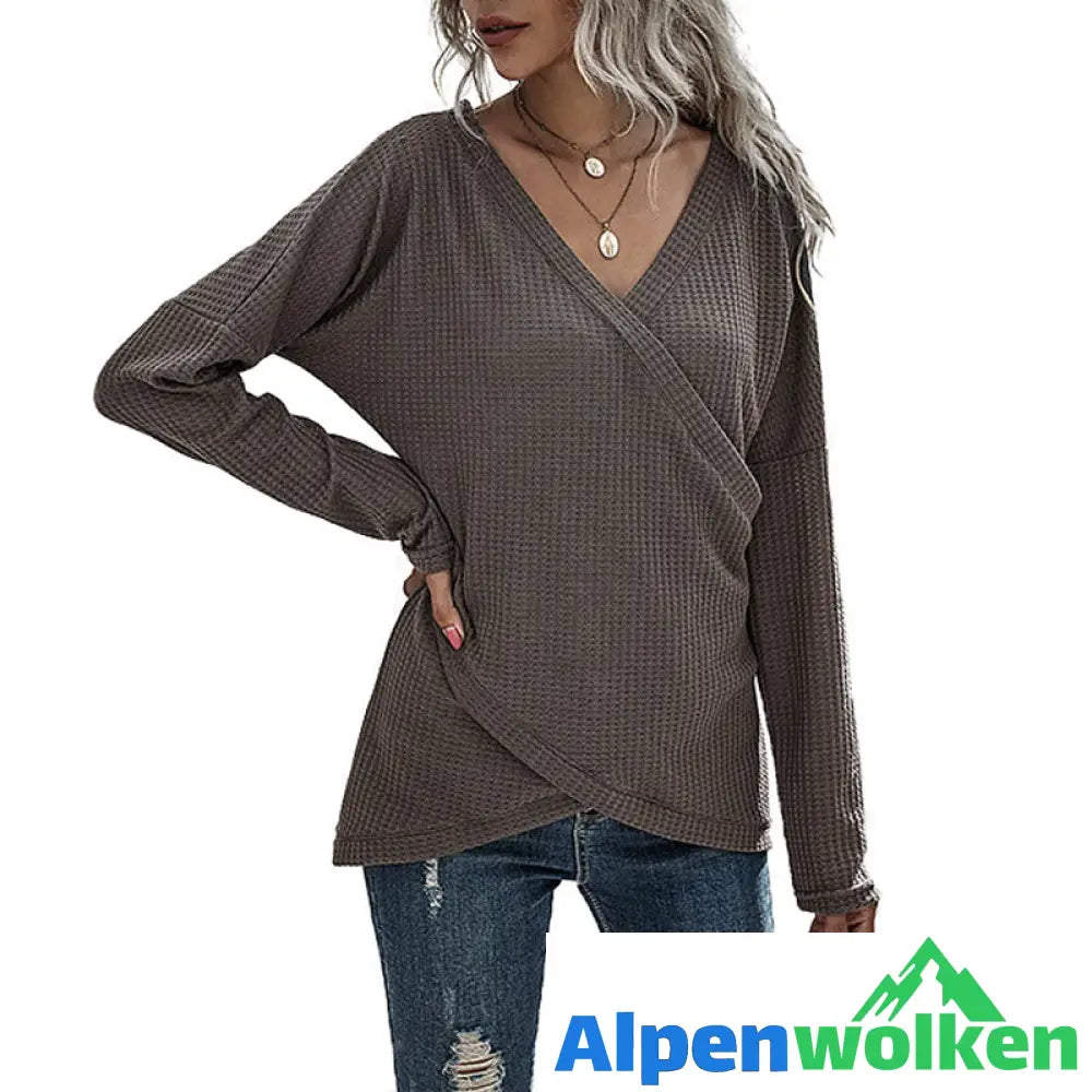 Alpenwolken - Unregelmäßiger Langärmliger Strickpullover mit V-Ausschnitt