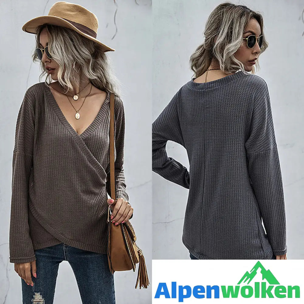 Alpenwolken - Unregelmäßiger Langärmliger Strickpullover mit V-Ausschnitt