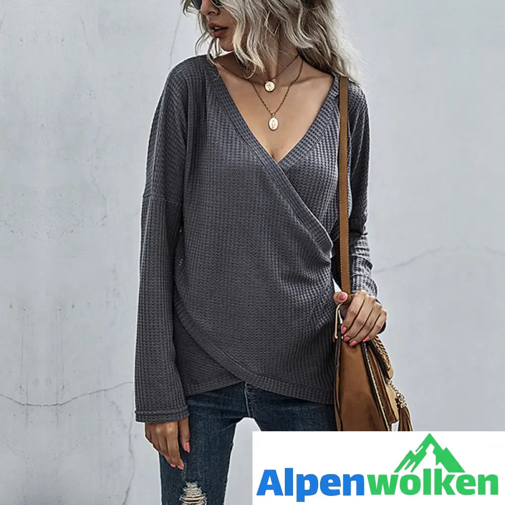 Alpenwolken - Unregelmäßiger Langärmliger Strickpullover mit V-Ausschnitt