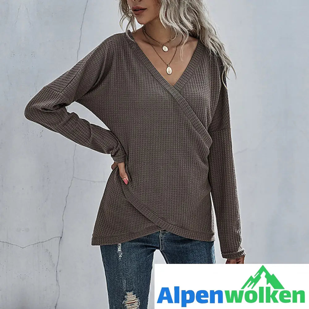 Alpenwolken - Unregelmäßiger Langärmliger Strickpullover mit V-Ausschnitt