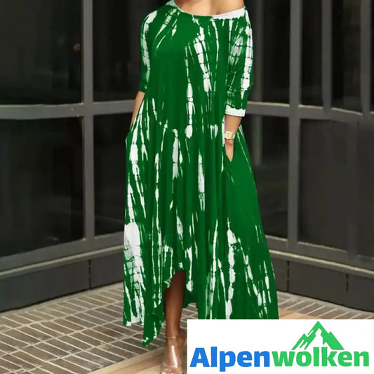 Alpenwolken - Unregelmäßiges Kleid mit Tie-Dye-Print grün